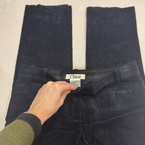 Like new, Chloe navy blue velvet womens low rise pants, size 34